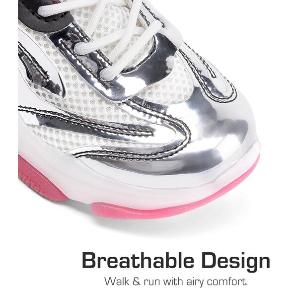 ⚡Kids Silver Pink Sneakers Jelly Sole Lace up Shoes Lightweight Walking Shoes - Picture 4 of 5